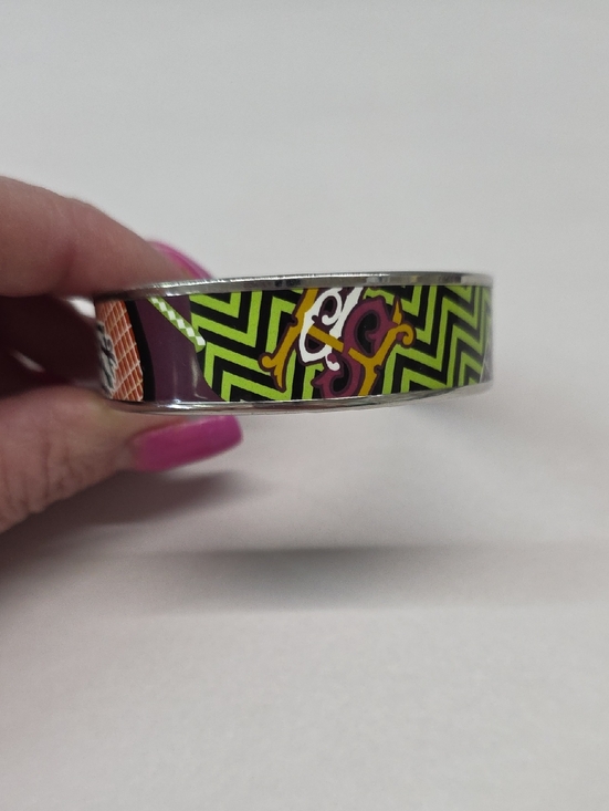 Hermes Jewelry - Hermes Purple/Green Printed Enamel Palladium Wide Bangle Bracelet Size 65